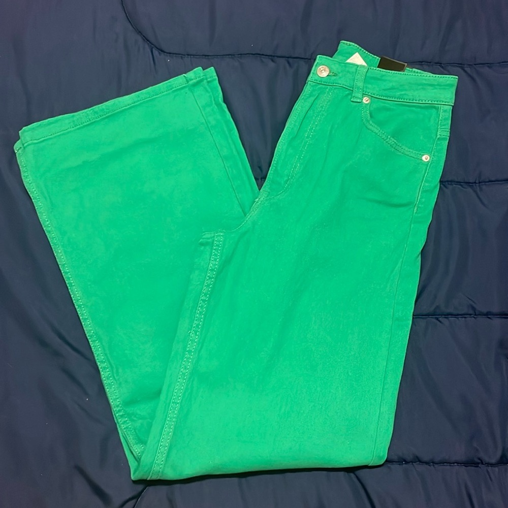 Green high waisted wide leg pants